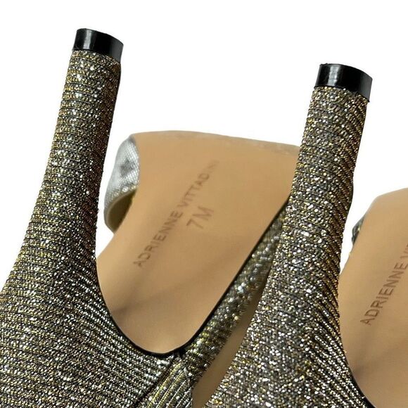 Adrienne Vittadini Gina gold glitter T strap open toe high heels size 7 - Picture 12 of 16